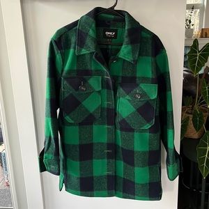 Green and dark navy shacket. Size medium.